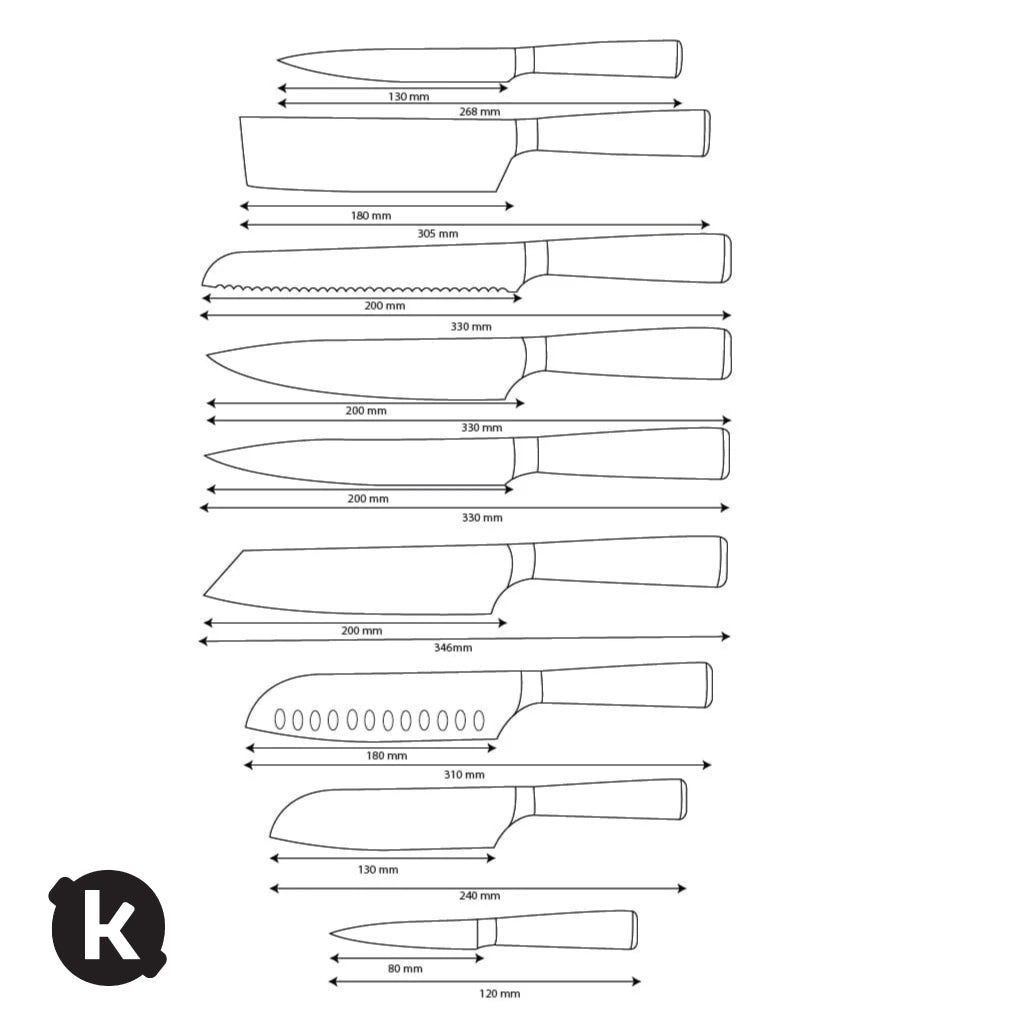 Shinrai Knives - Damascus Print 9-piece Knife Set