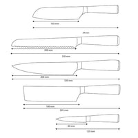 Shinrai Knives - Ensemble de 5 couteaux imprimés Damas - Couteau de chef + Couteau à pain + Nakiri + Petit Santoku + Couteau d'office