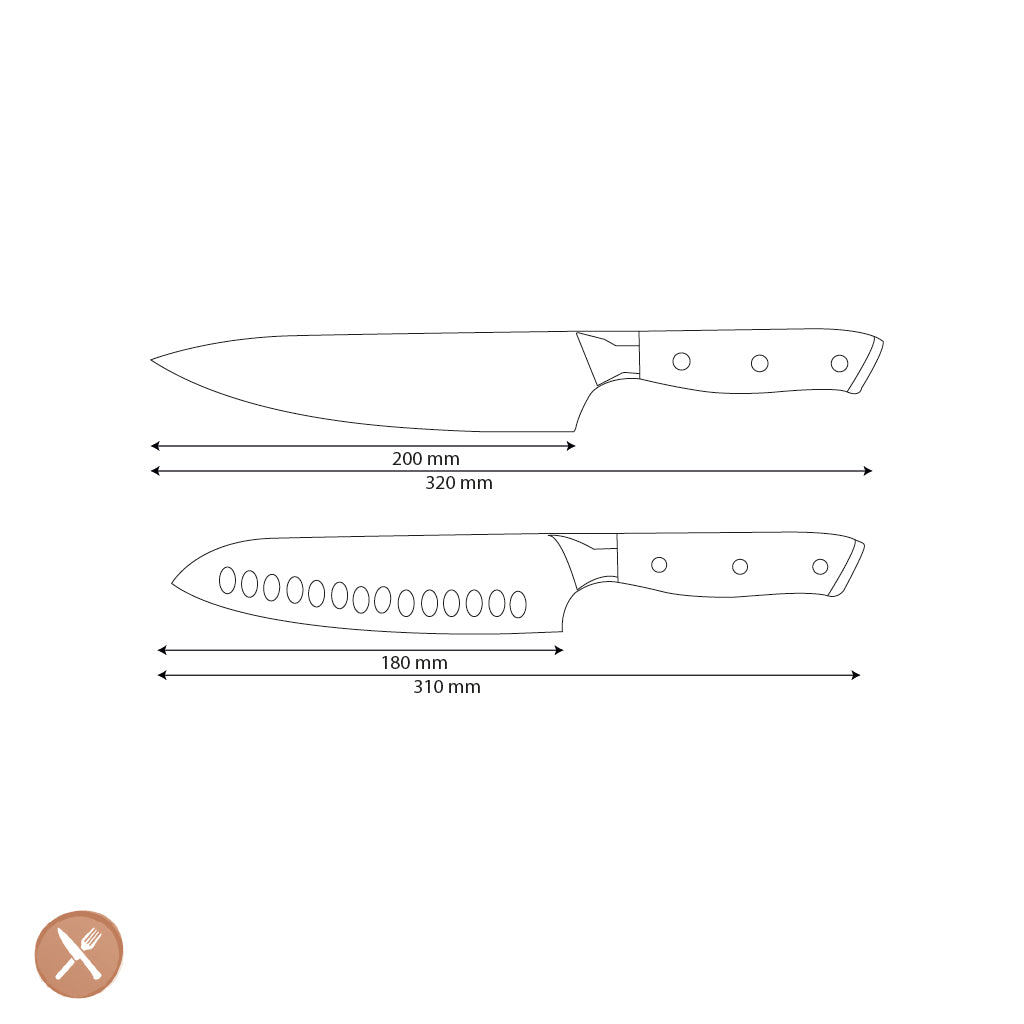 Shinrai Knives - Mother of Pearl Jewels 2-piece Damascus Knife Set - Chef's knife + Santoku knife