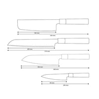 Shinrai Knives - Takumi Kaza 4-piece Damascus Knife Set - Santoku + Bread Knife + Nakiri + Paring Knife