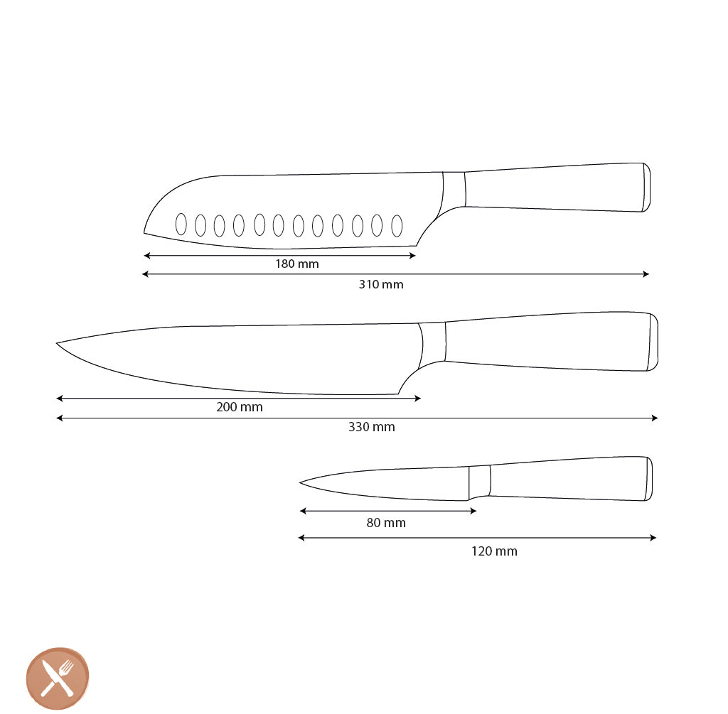 Couteaux Shinrai - Ensemble de 3 couteaux imprimés Damas - Couteau de chef + Santoku + Couteau d'office