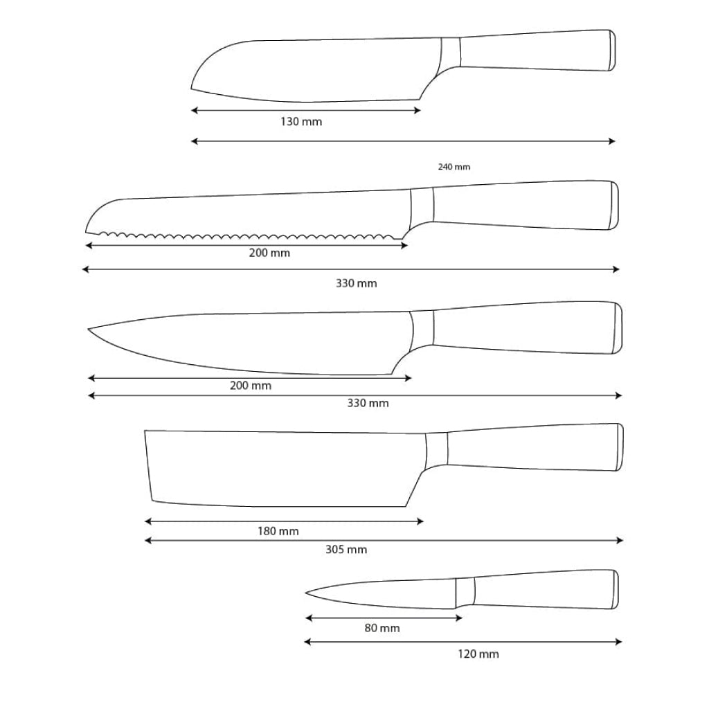 Shinrai Knives - Damascus Print Epoxy Onyx 5-piece Knife Set - Chef's Knife + Bread Knife + Nakiri + Small Santoku + Paring Knife