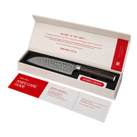 Shinrai Knives - Ensemble de 2 couteaux en damas martelé BR - Couteau de chef + Couteau Santoku