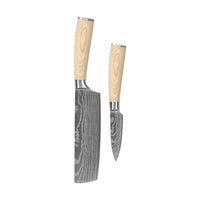Shinrai Knives - Akari Damascus Print 2-piece set - Nakiri + Paring knife