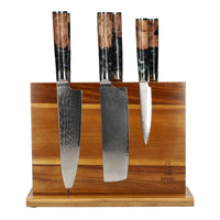Epoxy Onyx 6-delige Damascus Messenset + Magnetisch Messenblok Messenset met blok Shinrai Japan