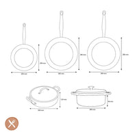 Batterie de cuisine GreenPan - Barcelona Pro XL 6 pièces (20/28/30/28/28 cm) : 2 poêles à frire, 1 cocotte avec couvercle, 1 wok et 1 plat à gratin.