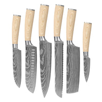 Couteaux Shinrai - Coffret de 6 couteaux Akari Damas + Bloc à couteaux - Couteaux Shinrai découpés à l'emporte-pièce
