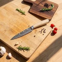 Couteaux Shinrai - Coffret de 6 couteaux Akari Damascus Print + support mural magnétique - Coffret de couteaux en bois d'érable avec bloc Shinrai