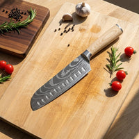 Couteaux Shinrai - Coffret de 6 couteaux Akari Damascus Print + support mural magnétique - Coffret de couteaux en bois d'érable avec bloc Shinrai