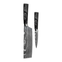 Couteaux Shinrai - Coffret de 2 couteaux en époxy onyx à motif damassé - Nakiri + couteau d'office
