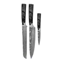 Shinrai Knives - Damascus Print Epoxy Onyx 3-delige Messenset - Koksmes + Broodmes + Schilmes Messenset Shinrai Knives