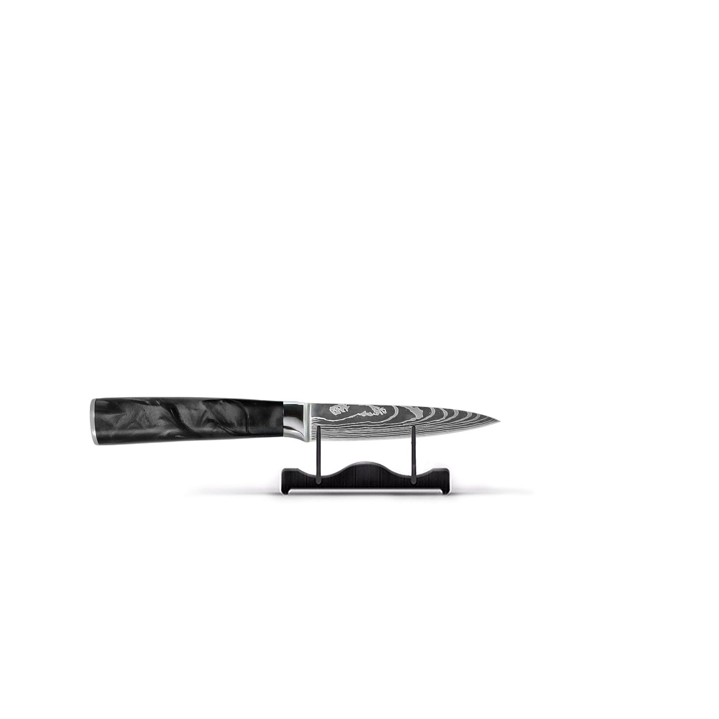 Shinrai Knives - Damascus Print Epoxy Onyx 3-delige Messenset - Koksmes + Santoku + Schilmes Messenset Shinrai Knives