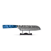Shinrai Knives - Damascus Print Epoxy Sapphire Santoku mes 18 cm Santokumes Shinrai Knives