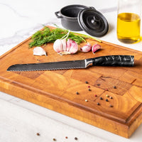 Couteaux Shinrai - Coffret de 9 couteaux en onyx imprimé damas + bloc à couteaux. Coffret de couteaux rotatifs avec bloc. Couteaux Shinrai