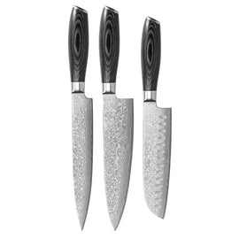 Shinrai Knives - Damask Pakka Wood 3-Piece Knife Set Shinrai Knives - Damast Pakka Wood 3-Delige Messenset Messenset Shinrai Knives