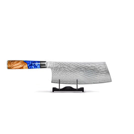Shinrai Knives - Epoxy Sapphire Damascus Chinese Chef's Knife 19 cm Shinrai Knives - Epoxy Sapphire 3-delige Damascus Messenset - Koksmes + Nakiri + Santoku Messenset Shinrai Knives