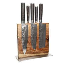 Shinrai Knives - Hammered Damask BR 5-piece Knife Set + Knife Block Cito double-sided Shinrai Knives - Hammered Damast BR 5-delige Messenset + Messenblok Cito dubbelzijdig Messenset met blok Shinrai Knives
