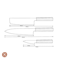 Shinrai Knives - Kigami Exclusive Damascus 3-delige set - Koksmes + Nakiri + Schilmes Messenset Shinrai Knives