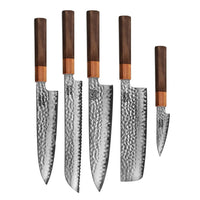 Shinrai Knives - Kigami Exclusive Damascus 5 pièces - Couteau de chef + Couteau à pain + Nakiri + Santoku + Couteau d'office Set de couteaux Shinrai Knives