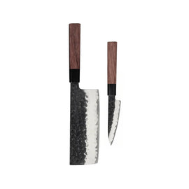 Shinrai Knives - Kurayami 2-piece Damascus Knife Set - Nakiri + Paring Knife Shinrai Knives - Kurayami 2-delige Damascus Messenset - Nakiri + Schilmes Messenset Shinrai Knives