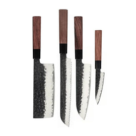 Shinrai Knives - Kurayami 4-piece Damascus Knife Set - Santoku + Bread Knife + Nakiri + Paring Knife Shinrai Knives - Kurayami 4-delige Damascus Messenset - Santoku + Broodmes + Nakiri + Schilmes Messenset Shinrai Knives