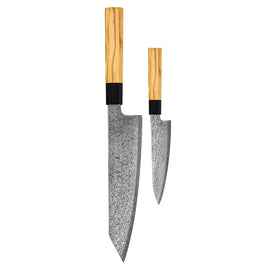 Shinrai Knives - Takumi Kaza 2-piece Damascus Knife Set - Kiritsuke + Paring Knife Shinrai Knives - Takumi Kaza 2-delige Damascus Messenset - Kiritsuke + Schilmes Messenset Shinrai Knives