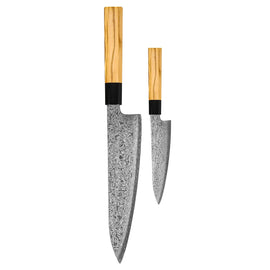 Shinrai Knives - Takumi Kaza 2-Piece Damascus Knife Set - Chef's Knife + Paring Knife Shinrai Knives - Takumi Kaza 2-delige Damascus Messenset - Koksmes + Schilmes Messenset Shinrai Knives