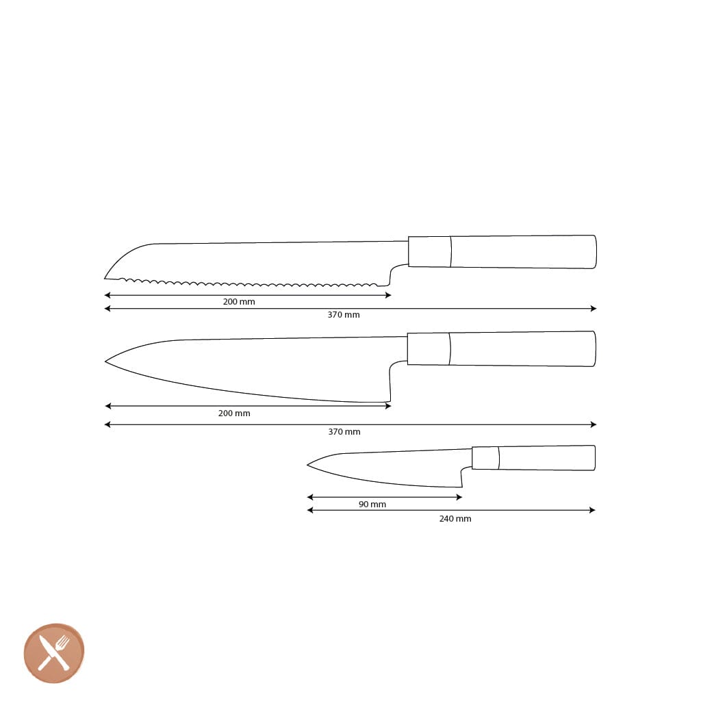Shinrai Knives - Takumi Kaza 3-delige Damascus Messenset - Koksmes + Broodmes + Schilmes Messenset Shinrai Knives