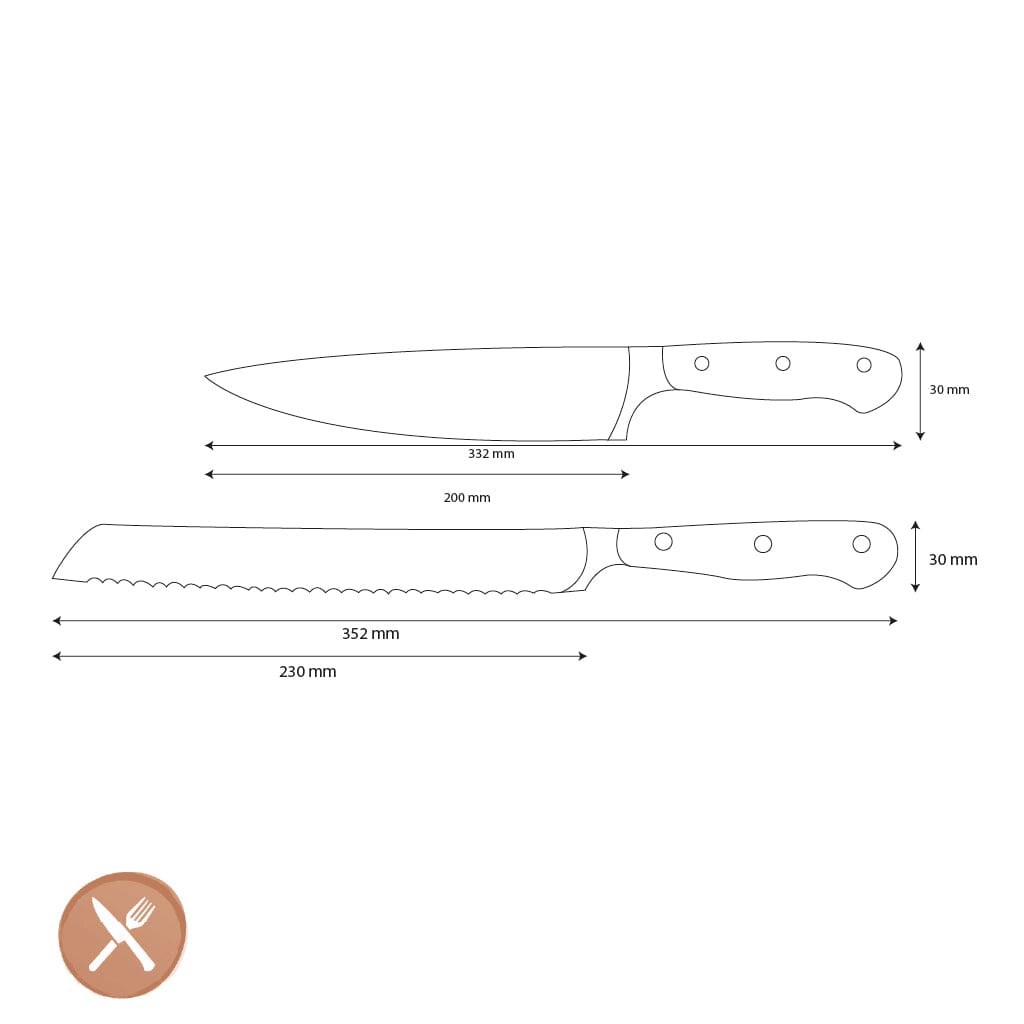 Wüsthof - Classic Ikon 2-delige Messenset - Koksmes + Broodmes Messenset Wusthof