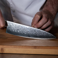 Damast Pakka Wood Series - 6-delige messenset + Acacia houder dubbelzijdig Shinrai Japan