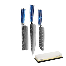 Epoxy Sapphire 3-piece knife set - Combideal XL Epoxy Sapphire 3-delige messenset + slijpsteen KookGigant