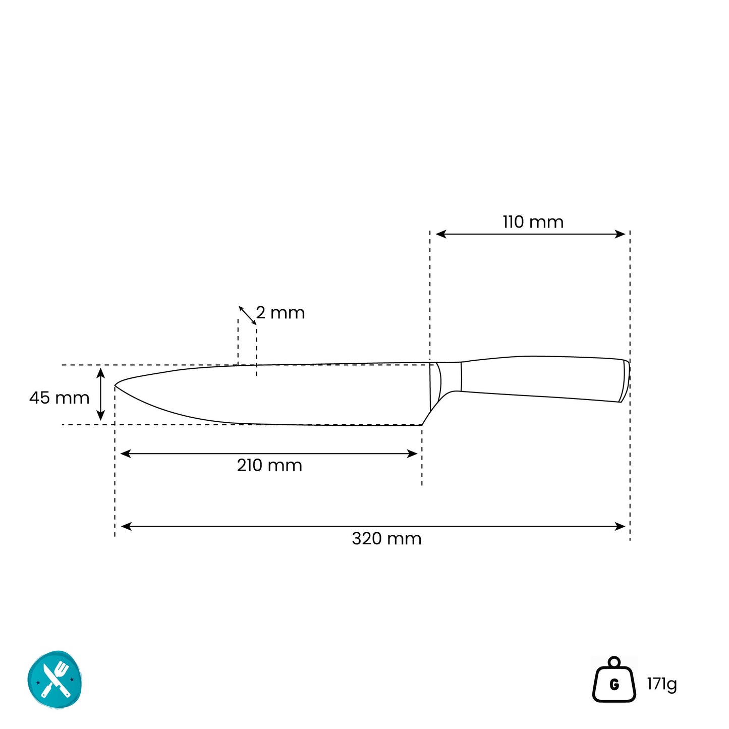 Hammered RVS - Koksmes 20 cm Shinrai Japan