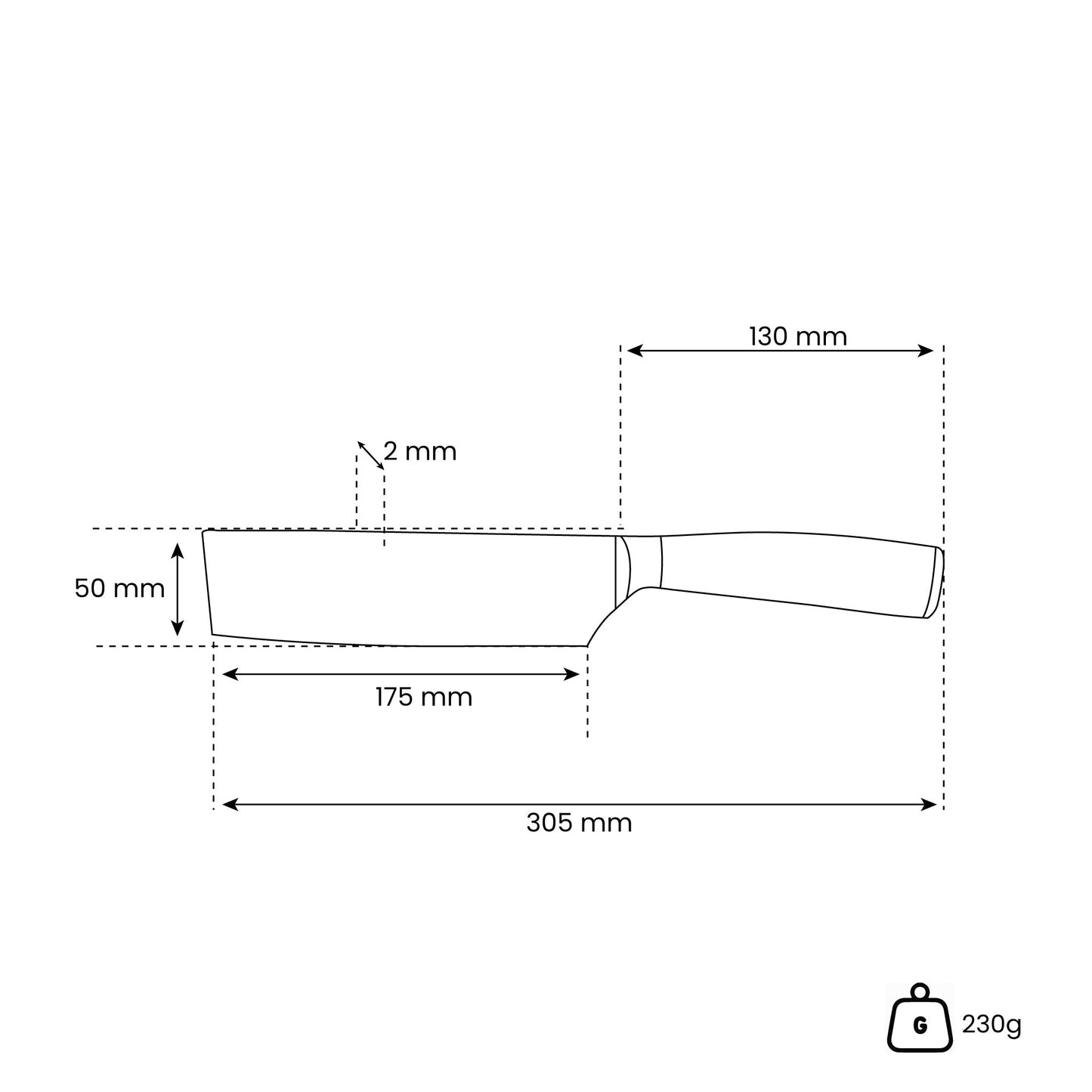 Hammered RVS Nakiri 18 cm Shinrai Japan