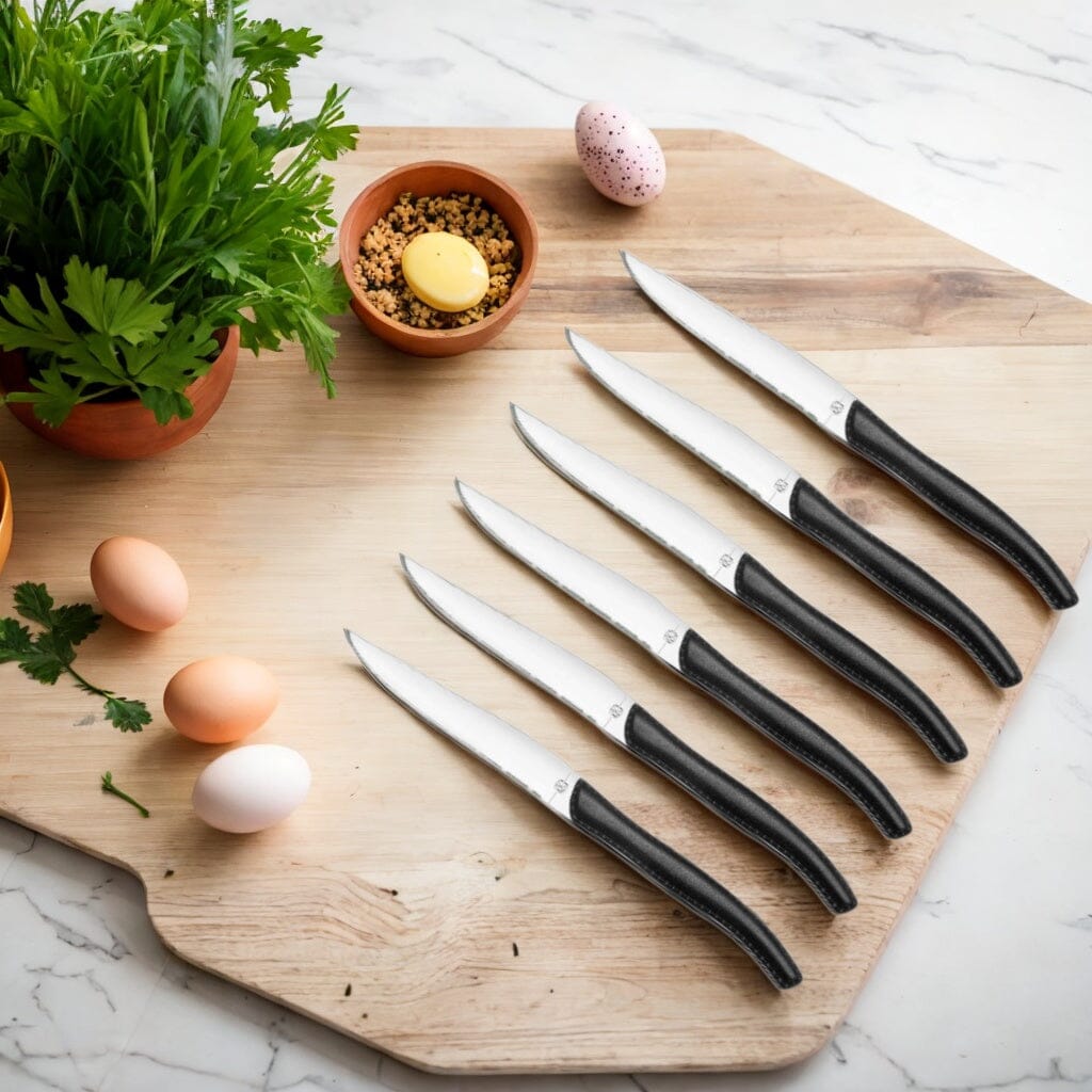 Lou Laguiole - Sky 6 Steakmessen + Messenblok - Zwart Steakmes Lou Laguiole