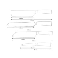 Shinrai Knives - Hammered Stainless Steel 4-piece Knife Set - Santoku + Bread Knife + Nakiri + Paring Knife