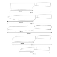 Shinrai Knives - Ensemble de 5 couteaux en acier inoxydable martelé - Couteau de chef + Couteau à pain + Nakiri + Santoku + Couteau d'office