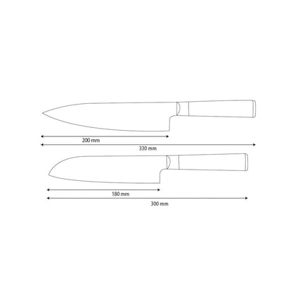Shinrai Knives - Hammered Damask BR 2-Piece Knife Set - Chef's Knife + Santoku Knife