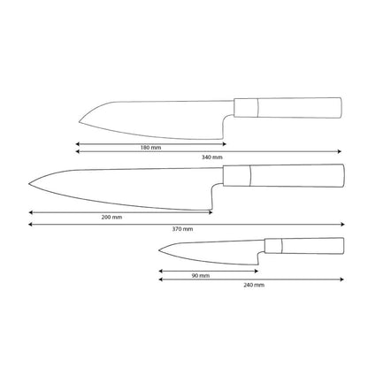Shinrai Knives - Takumi Kaza 3-Piece Damascus Knife Set - Chef's Knife + Santoku + Paring Knife