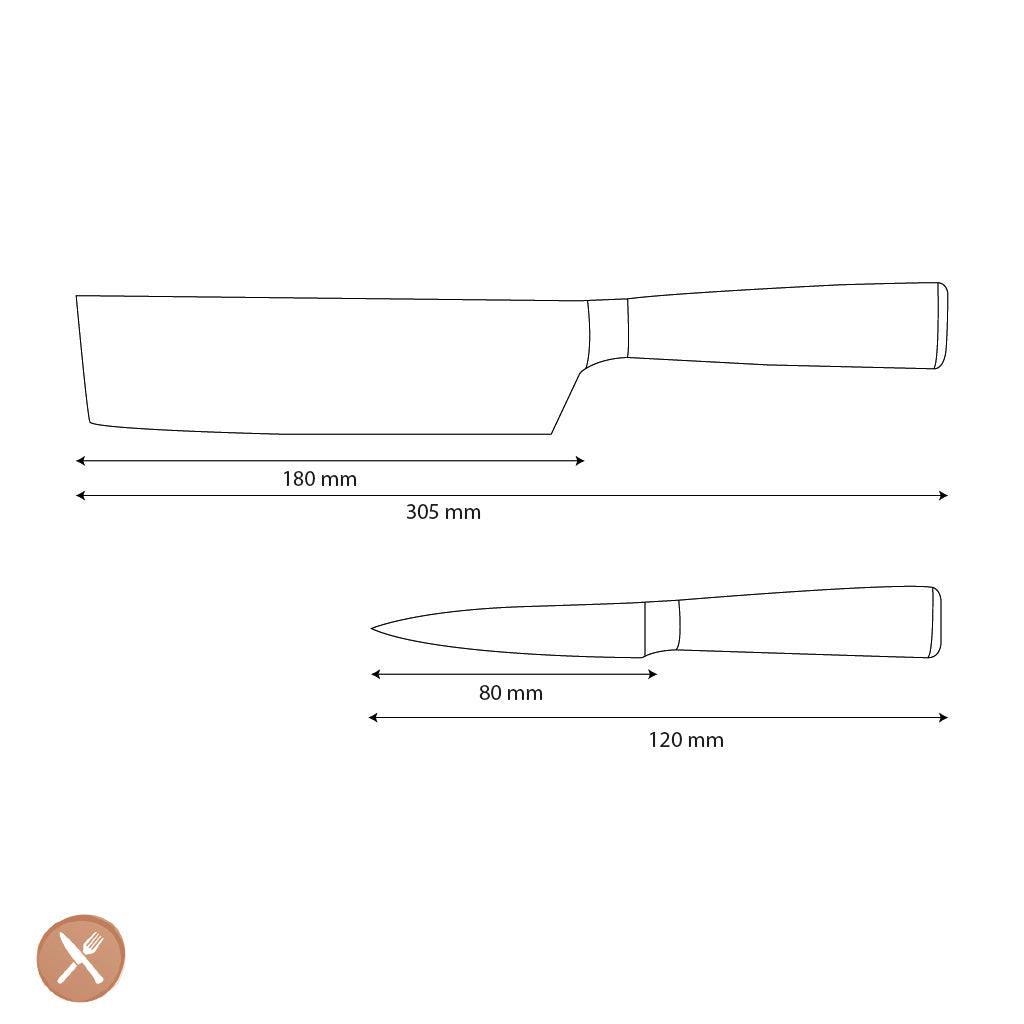 Shinrai Knives - Damascus Print Epoxy Onyx 2-piece Knife Set - Nakiri + Paring Knife