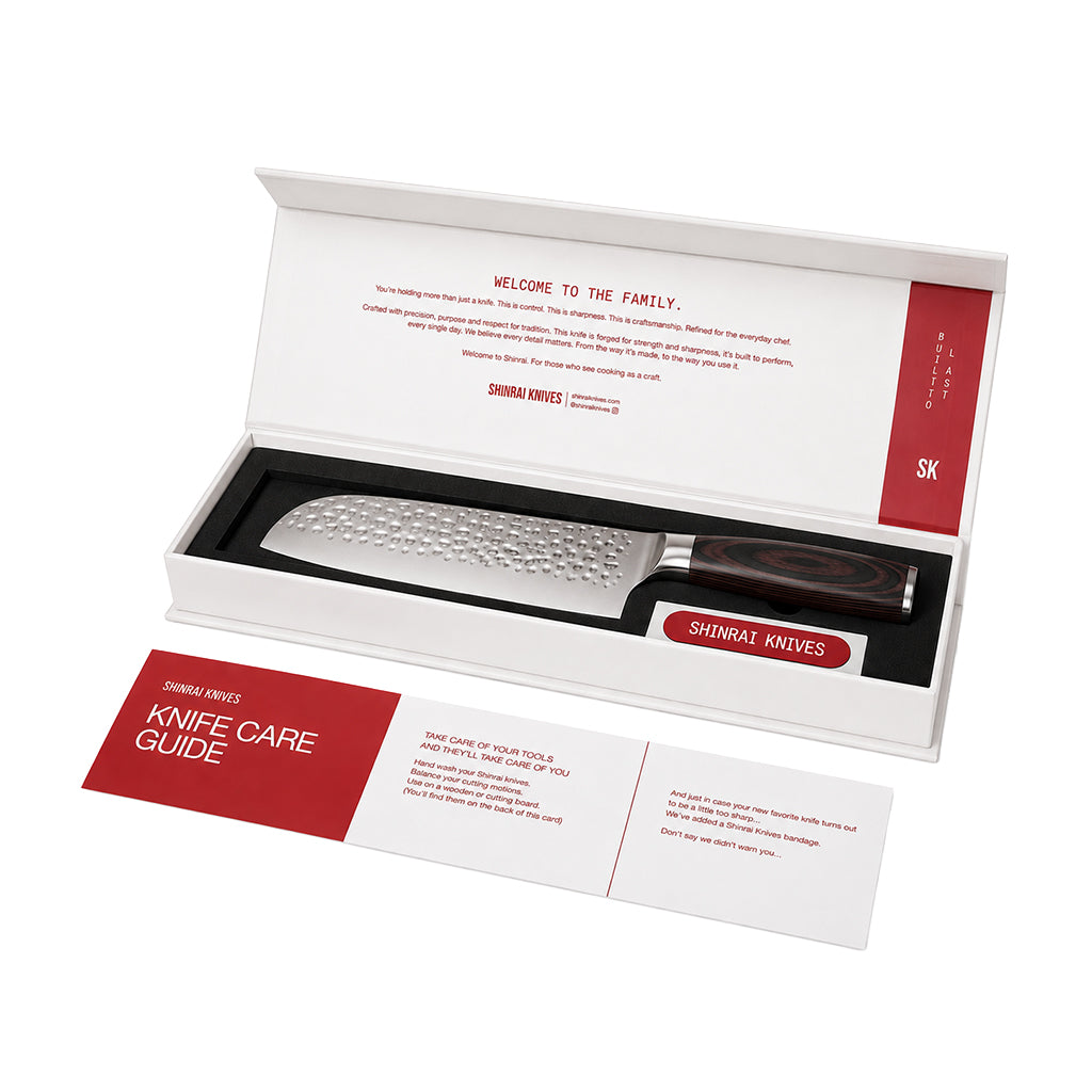 Shinrai Knives - Hammered stainless steel Santoku knife 18 cm