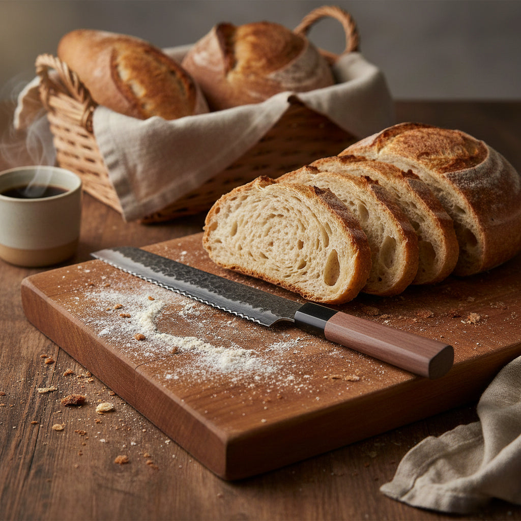 Shinrai Knives - Kurayami Damascus Bread Knife 20 cm