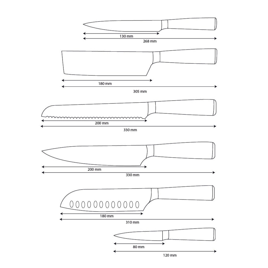 Shinrai Knives - Damascus Print Epoxy Sapphire - 6-piece Knife Set