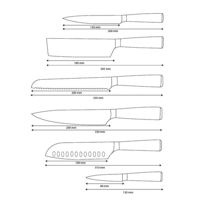 Shinrai Knives - Damascus Print Epoxy Sapphire - 6-piece Knife Set