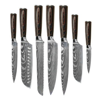 Shinrai Knives - Damascus Print 7-piece Knife Set