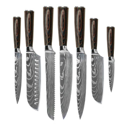 Shinrai Knives - Ensemble de couteaux 7 pièces imprimé Damas
