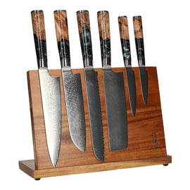 Epoxy Onyx 6-Piece Damascus Knife Set + Magnetic Knife Block Single Sided