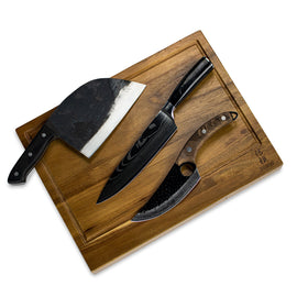 Shinrai Knives - 3 Brown Knives + Cutting Board