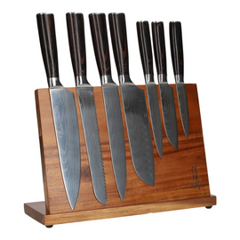 Damascus Print 7-piece Knife Set + Magnetic Knife Block Single Sided