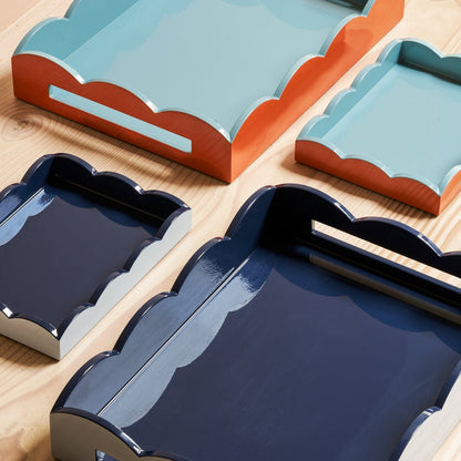Addison Ross - Plateau festonné - Denim clair et marine - 28 x 20 cm