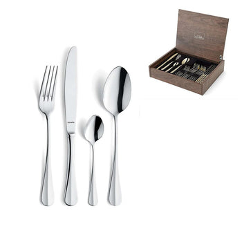 Amefa - Coffret de couverts Baguette 24 pièces en coffret bois de luxe - Coffret de couverts argentés Amefa